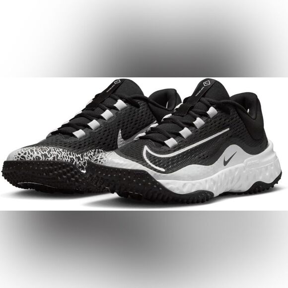 NEW-Nike-Alpha Huarache Elite 4 FastpitchTurf Shoes Black & White-womens Size 11 - Picture 1 of 16